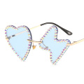 rhinestone Love heart 2020 new arrivals fashion sun glasses rimless shades designer luxury Butterfly teardrop sunglasses women